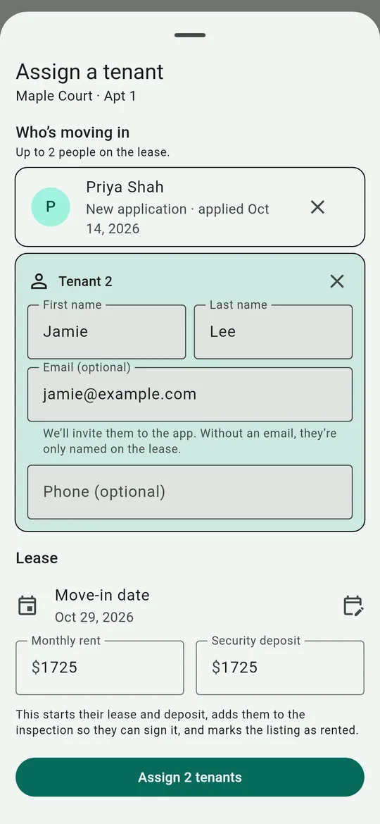 Assigning two tenants to a lease